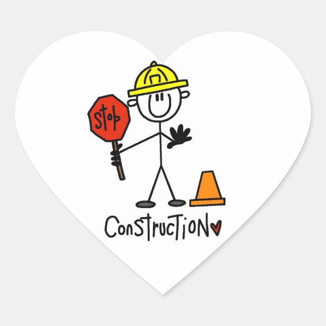Construction Worker Stick Figure Heart Sticker (Front)