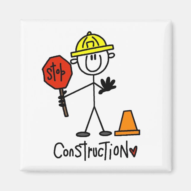 Construction Worker Stick Figure Magnet (Front)