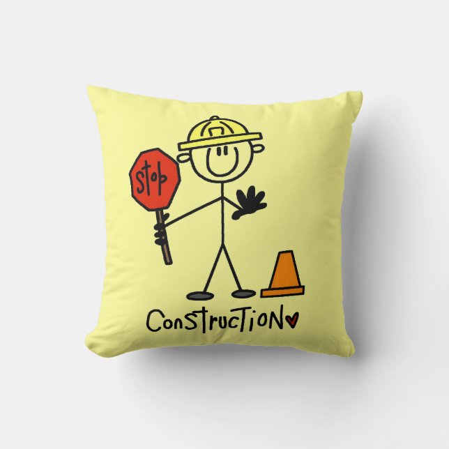Construction Worker Stick Figure Throw Pillow (Front)