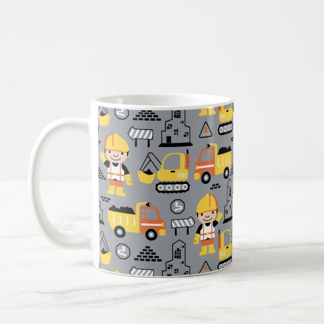 Construction Worker Tipper Truck Digger Pattern Coffee Mug (Left)