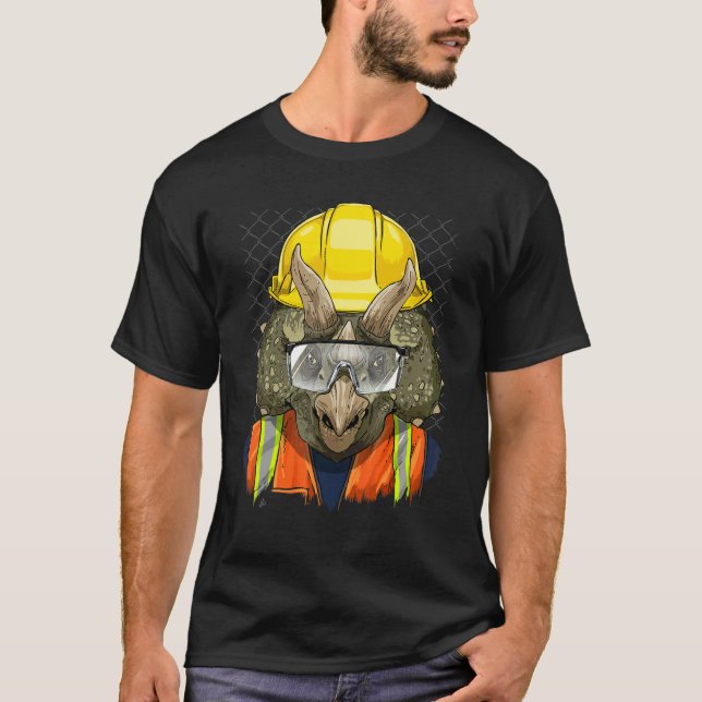Construction Worker Triceratops Dino Laborer Dinos T-Shirt (Front)