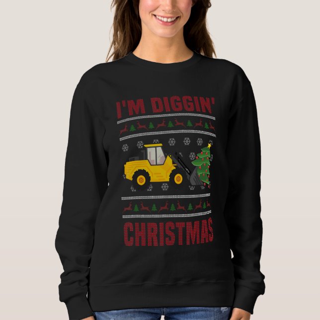 Construction Worker   Ugly Christmas Bulldozer Sweatshirt (Front)