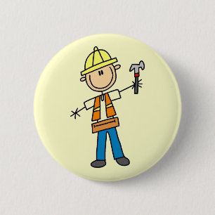Construction Worker with Hammer 2 Inch Round Button