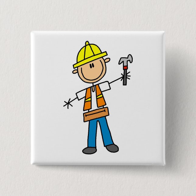 Construction Worker with Hammer 2 Inch Square Button (Front)