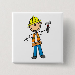 Construction Worker with Hammer 2 Inch Square Button
