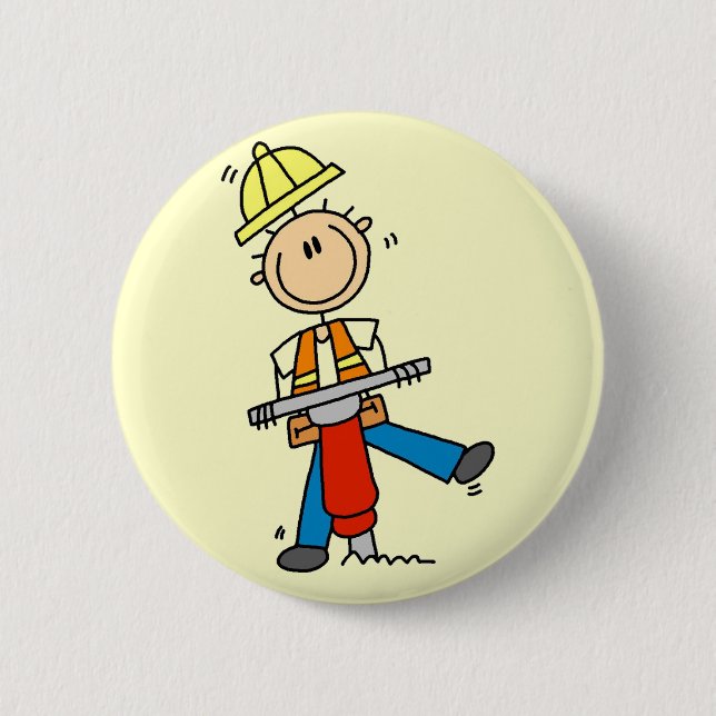 Construction Worker with Jack Hammer 2 Inch Round Button (Front)