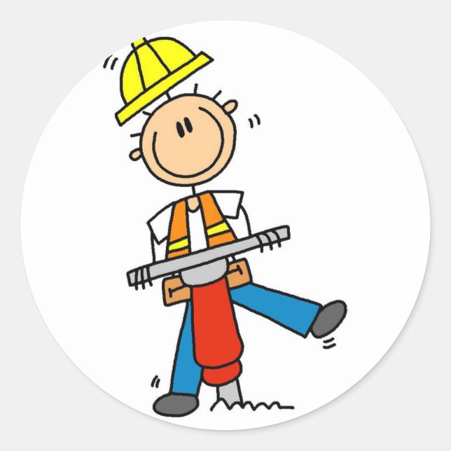 Construction Worker with Jack Hammer Classic Round Sticker (Front)