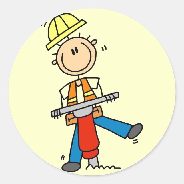 Construction Worker with Jack Hammer Classic Round Sticker (Front)