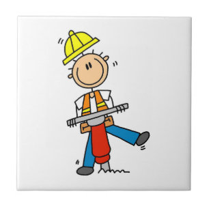 Construction Worker With Jack Hammer Gifts Tile