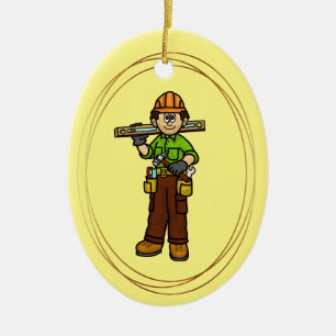 Construction Worker with Level and Tools Ornament