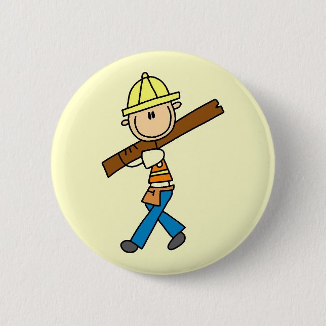 Construction Worker with Lumber 2 Inch Round Button (Front)