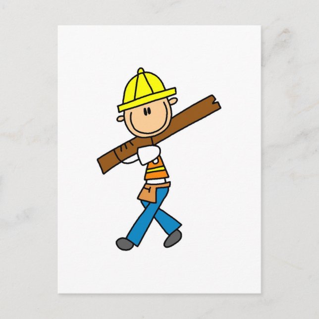 Construction Worker with Lumber Postcard (Front)