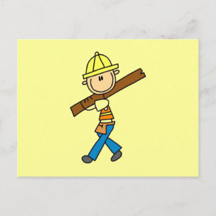 Construction Worker with Lumber Postcard