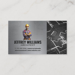 Construction Worker with Tool Belt   Blueprints Business Card