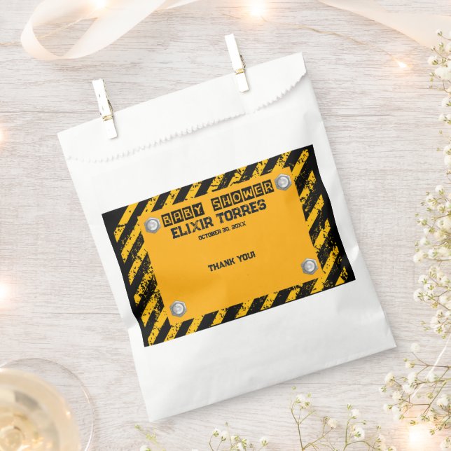 Construction Yellow & Black Baby Shower Favour Bag (Clipped)