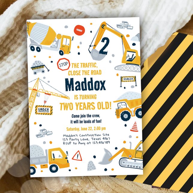 Construction Yellow Dump Truck Digger Boy Birthday Invitation (Creator Uploaded)