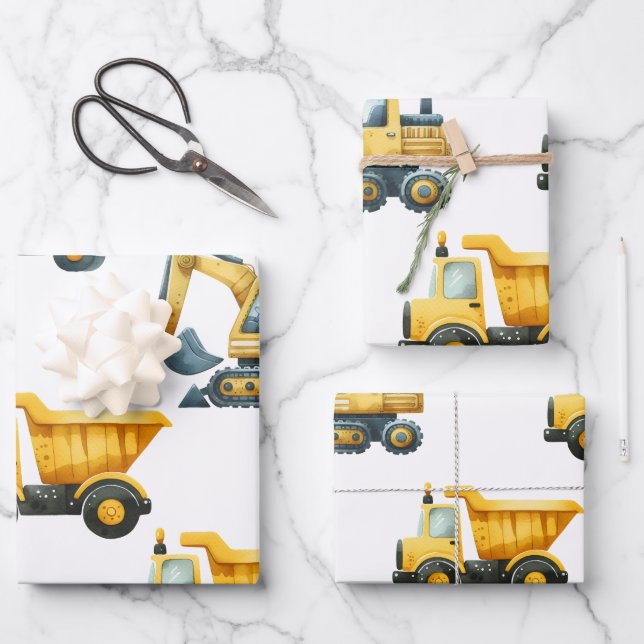 Construction, yellow dump truck wrapping paper (Front)