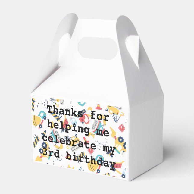 Construction yellow trucks car 3rd birthday  favor box (Back Side)