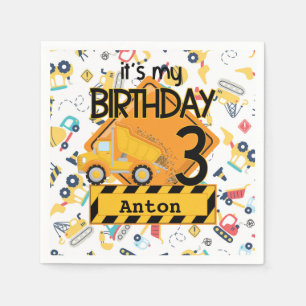Construction yellow trucks car 3rd birthday napkin