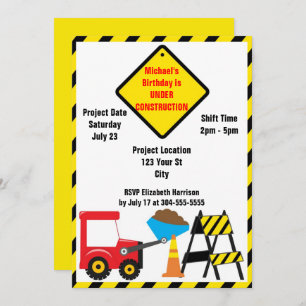 Construction Zone Birthday Invitation