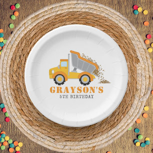Construction Zone Dump Truck Kids Birthday Paper Plate