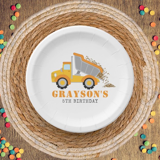 Construction Zone Dump Truck Kids Birthday Paper Plate (Construction Zone Dump Truck Kids Birthday Paper Plates)