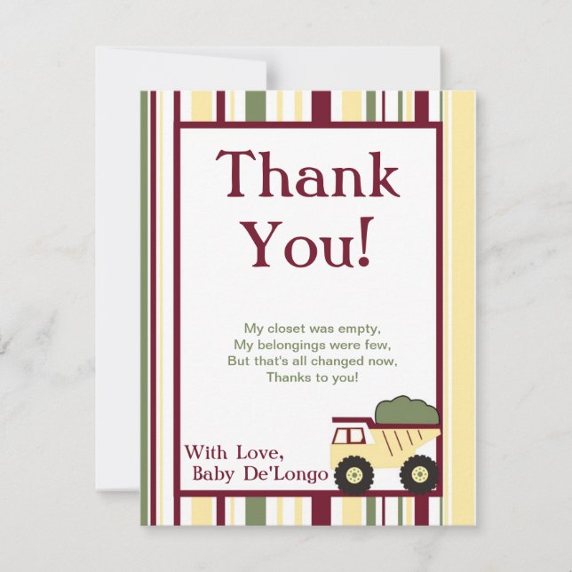 Construction Zone Flat Thank You Card (Front)