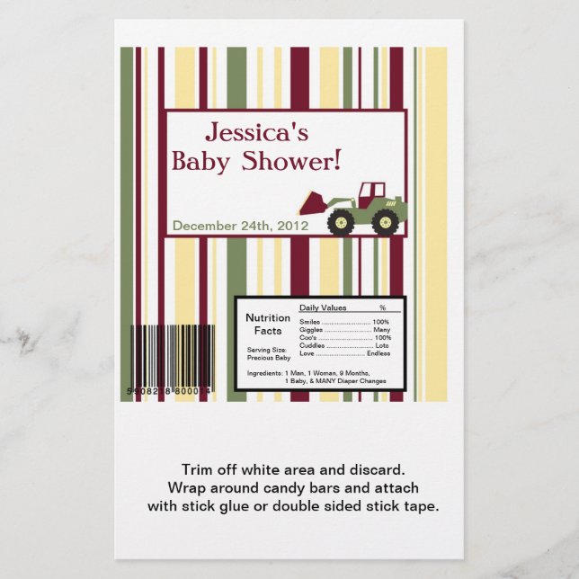 Construction Zone Large Candy Bar Wrapper (Front)