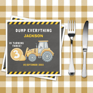 "Construction Zone Party – Dump Truck 3rd Birthday Napkin