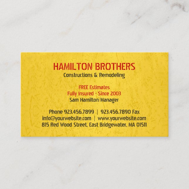Constructions Handyman Carte de visite (Devant)
