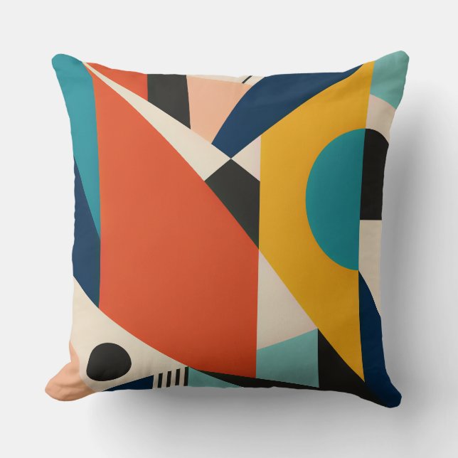 Constructivist Teal Orange Geometric Abstract Throw Pillow (Front)
