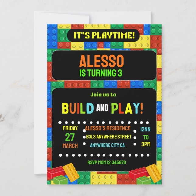 Construire des blocs Invitation Digital Kids Party (Devant)