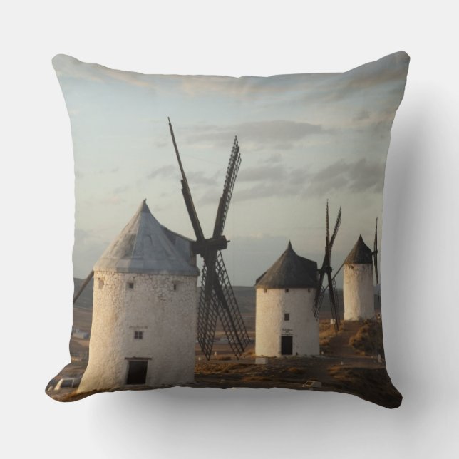 Consuegra, antique La Mancha windmills Throw Pillow (Front)