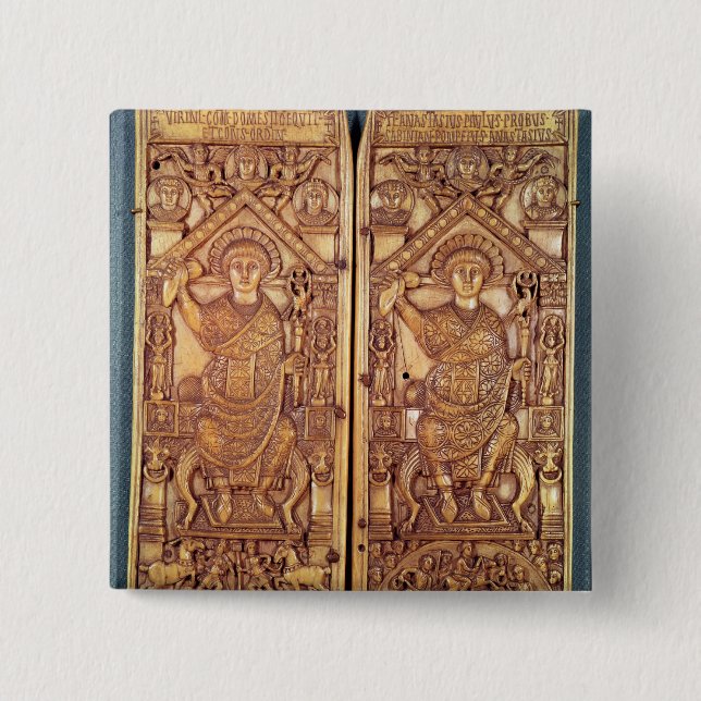 Consular diptych Anastasius  carved 2 Inch Square Button (Front)