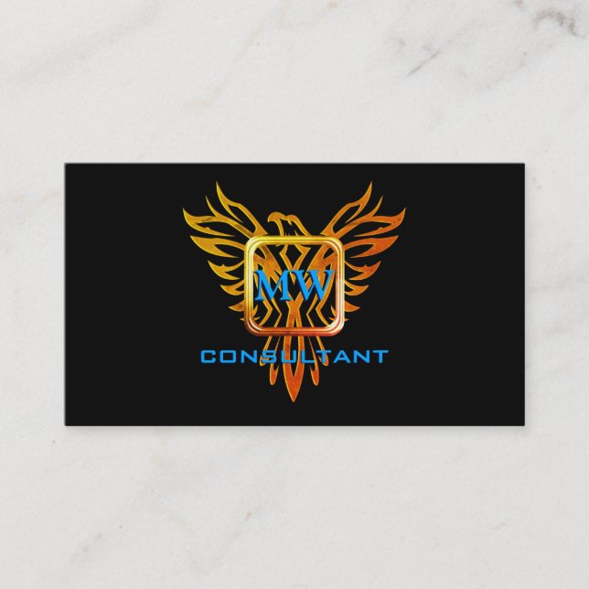 Consultant, Flame Frame and Phoenix, Black Business Card (Front)