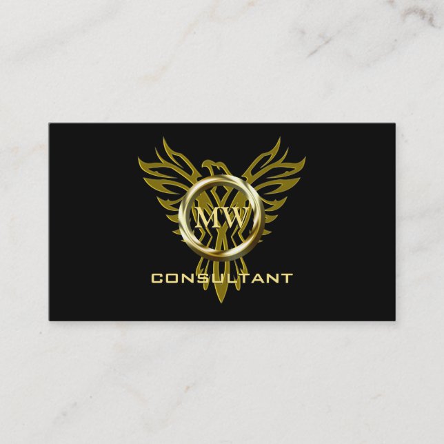 Consultant, Gold Ring, Stylized Eagle, Black Business Card (Front)