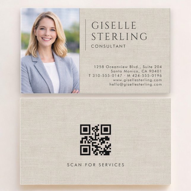 Consultant Linen Photo QR Code Business Card (Creator Uploaded)