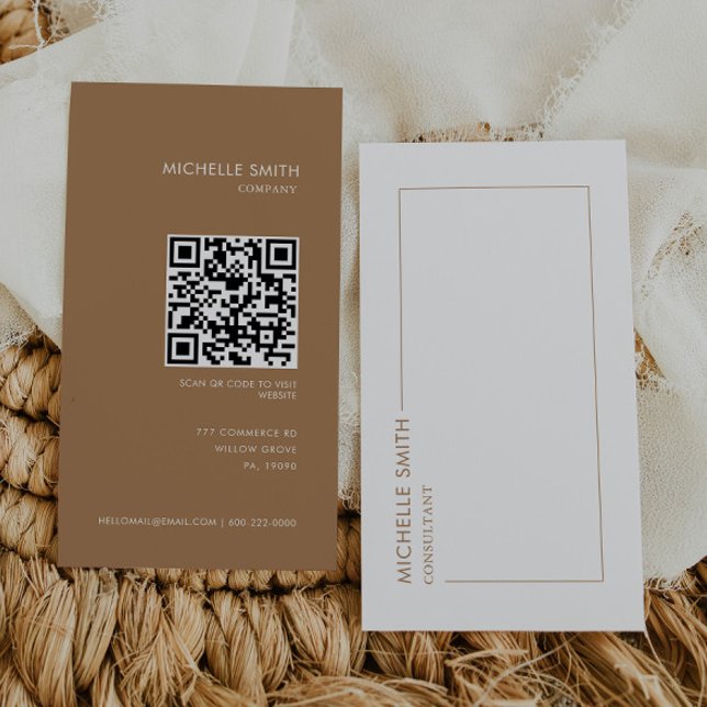 Consultant Vertical Geometric Brown Qr Code Business Card (Creator Uploaded)