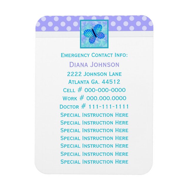 Contact d'urgence : Magnet Premium Papillon (Vertical)