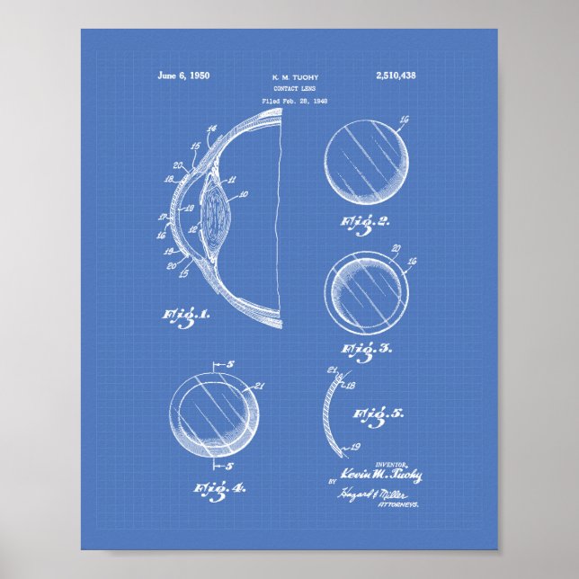 Contact Lens 1950 Patent Art Blueprint Poster (Front)