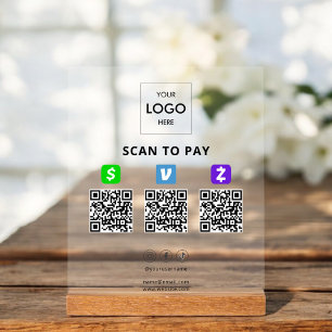 Contactless Payment QR Code Business Logo Acrylic Sign