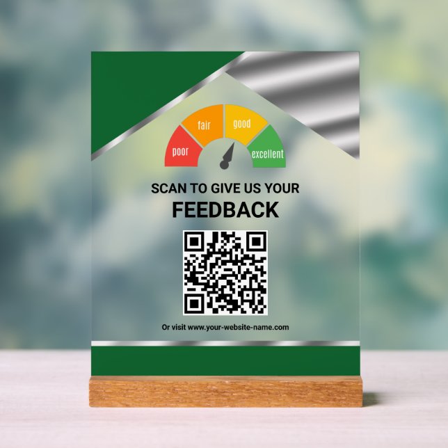 Contactless QR Code Customer Feedback Green Acrylic Sign (Neutral)