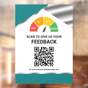 Contactless QR Code Customer Feedback Teal Window Cling