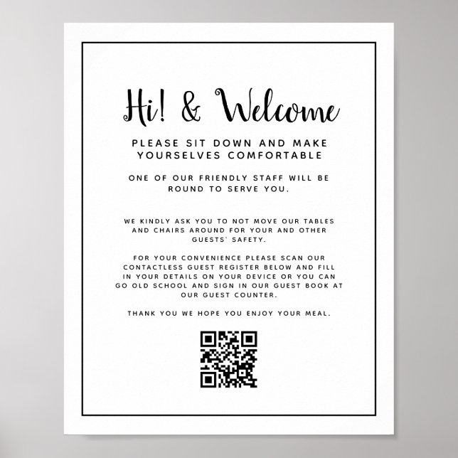 Contactless QR code guest info and welcome sign (Front)