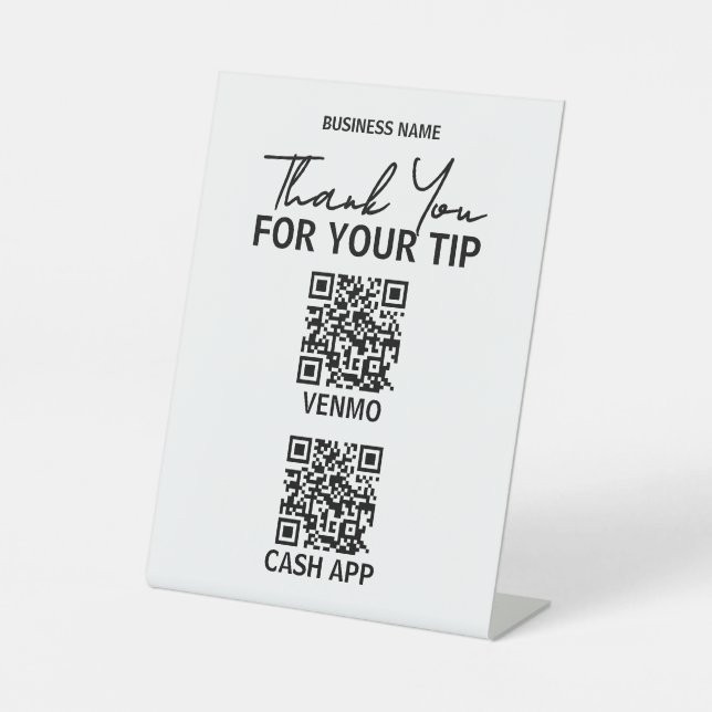 Contactless QR Code Payment Sign for Tips (Front)