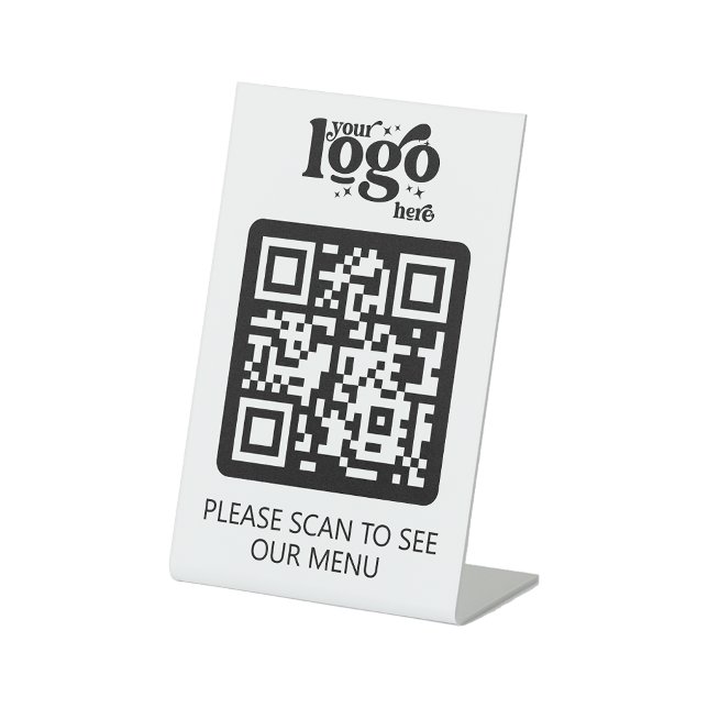 Contactless  QR Code Restaurant Menu With Logo Pedestal Sign (Creator Uploaded)