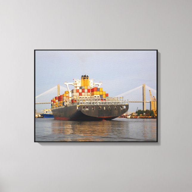 Container Cargo Ship on Savannah River Canvas Print (Front)