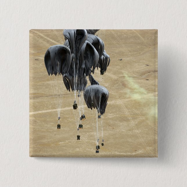 Container delivery system bundles parachute 2 inch square button (Front)