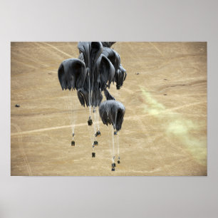 Container delivery system bundles parachute poster