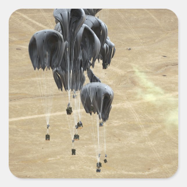 Container delivery system bundles parachute square sticker (Front)